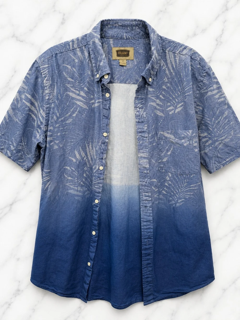 The Foundry Supply Co. Short-Sleeve Button-Down Palm Print Shirt - Blue Ombre